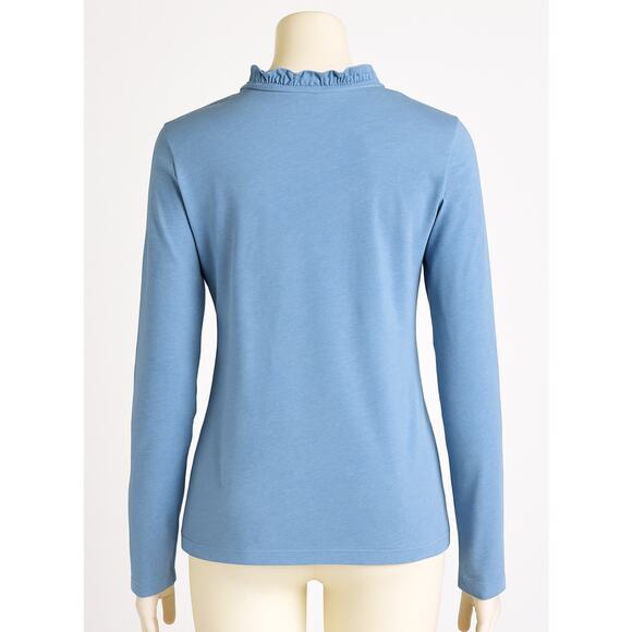 Brooks Brothers Supima Cotton Ruffle Henley Long Sleeve Top Blue Size Large - Picture 2 of 14